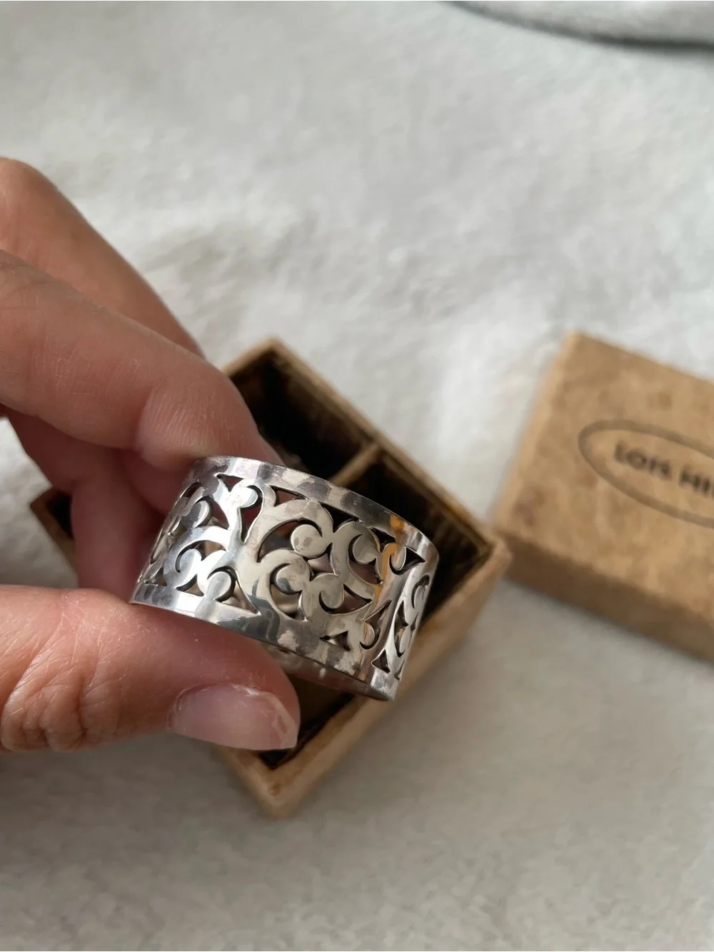 Lois Hill 925 Sterling Silver Filigree Napkin Ring Pair